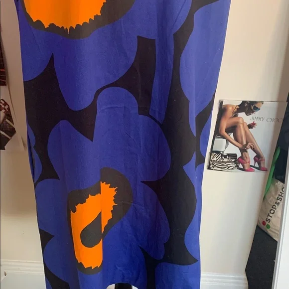 Marimekko Blue and Orange Floral Midi Dress - Picture 5 of 14